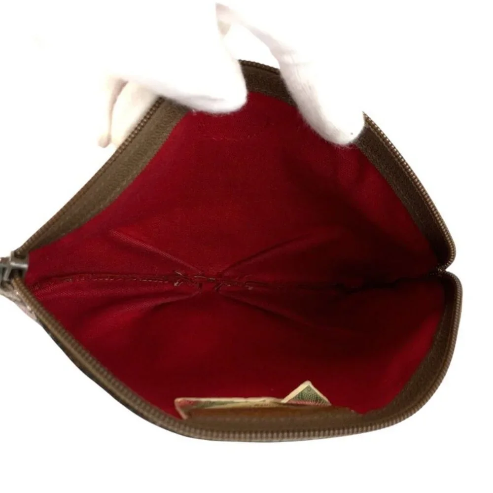 Gucci Vintage Red Green Brown Leather Pouch Makeup - Picture 8 of 9